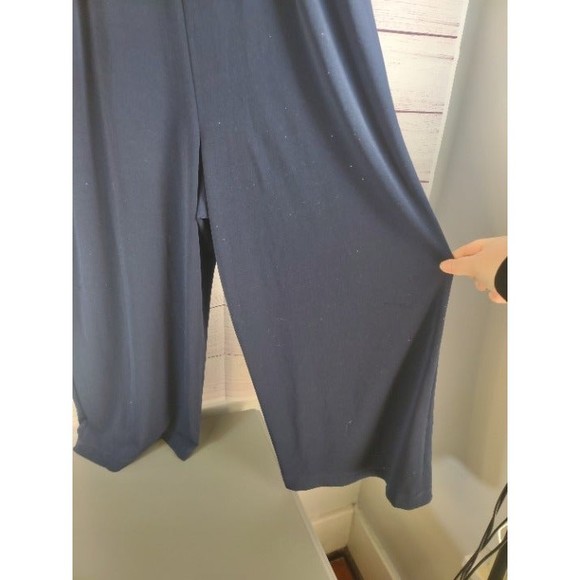 ELLE Navy Shimmer V-Neck Capri Length Pull-On Jumpsuit, Size M - Picture 3 of 8